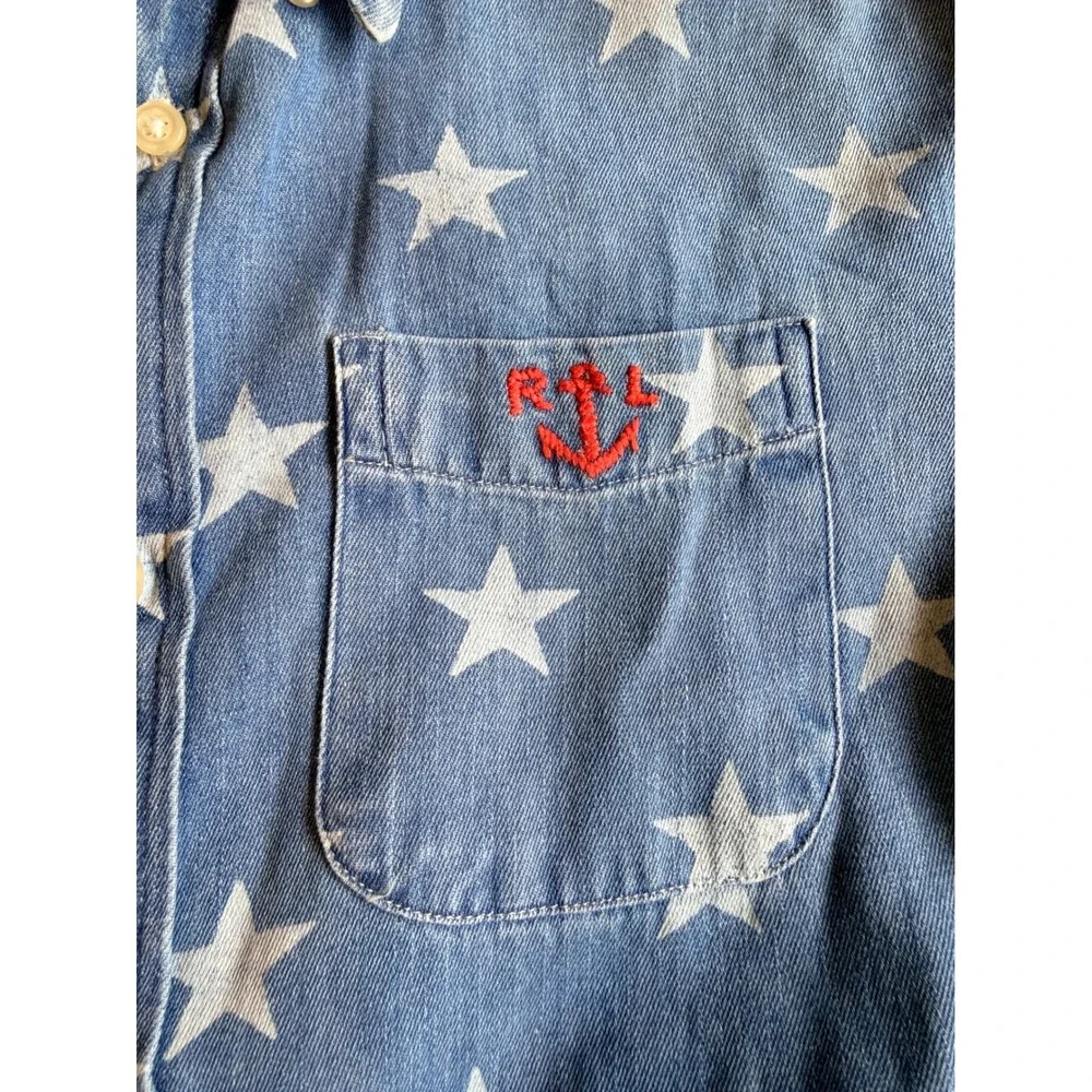 Ralph‎ Lauren Kids XL 18-20 Blue Star Print Denim Anchor Short Sleeve Shirt
